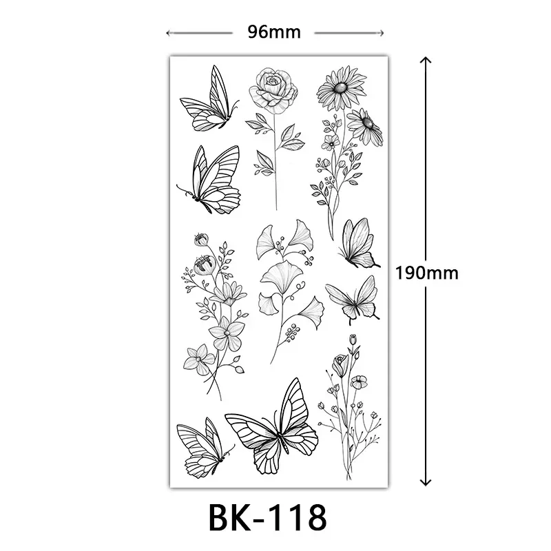 Butterfly Fake Tattoo for Woman Black Flower Tattoo Sketch Tattoo Sticker  Rose Blossom Tattoo Temporary Waterproof 3
