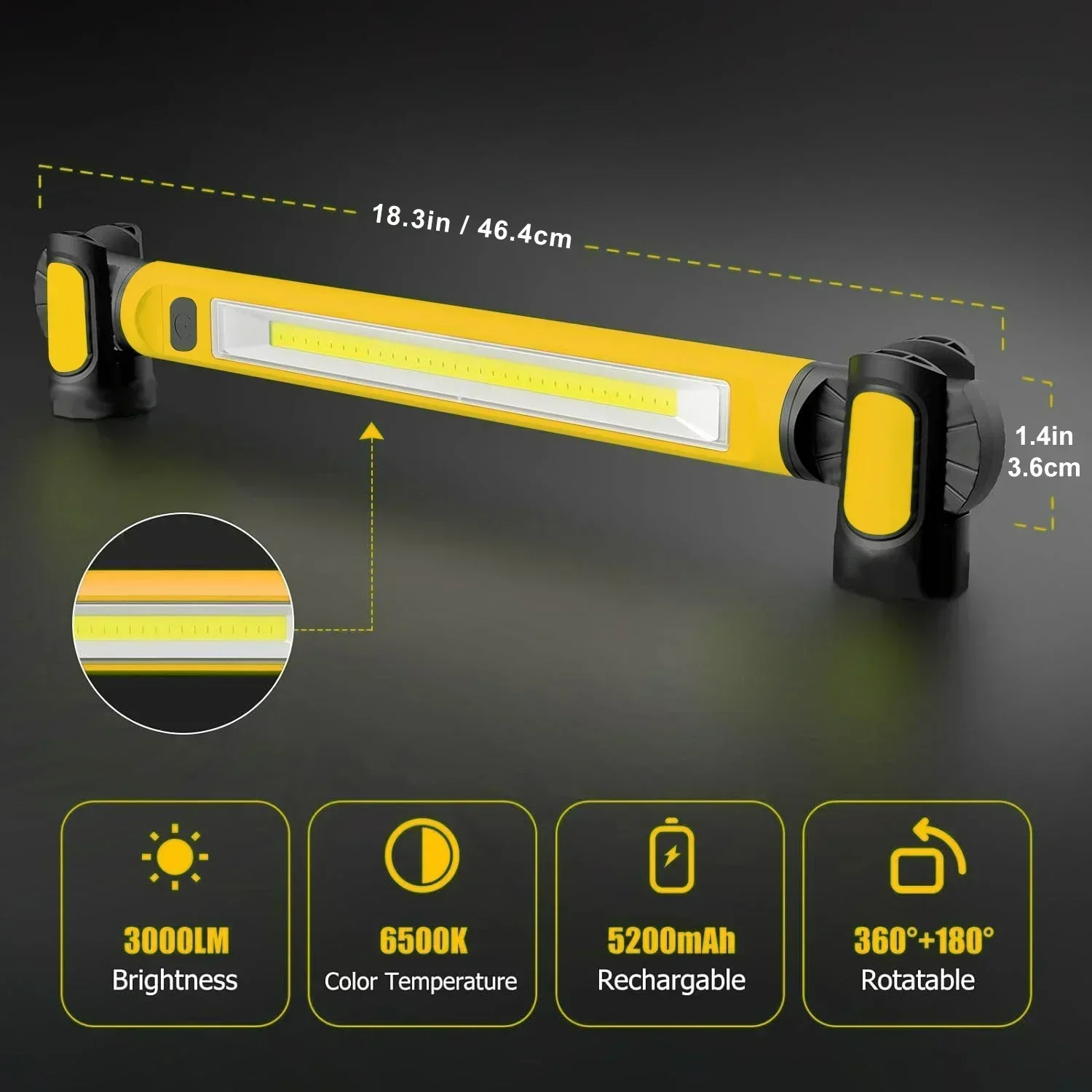 Ultra-Bright Rechargeable Magnetic Work Light for Car Repair & Outdoor Use