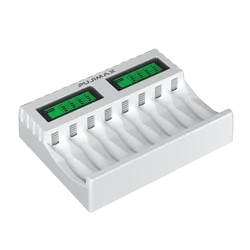 PUJIMAX 8-Slot Rechargeable Battery Charger with LED Display and Short Circuit Protection (White)