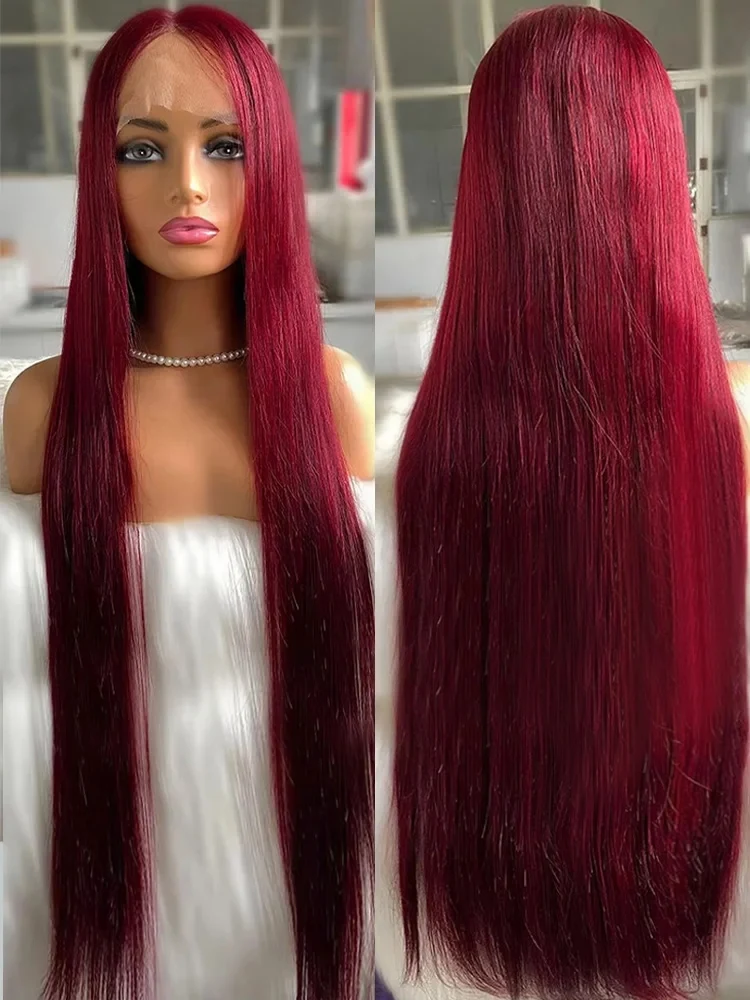 30 34 Inch 99J Burgundy Colored 13x4 Lace Front Wig Bone Straight 5x5 Closure Glueless 13x6 HD Red Lace Frontal Human Hair Wigs