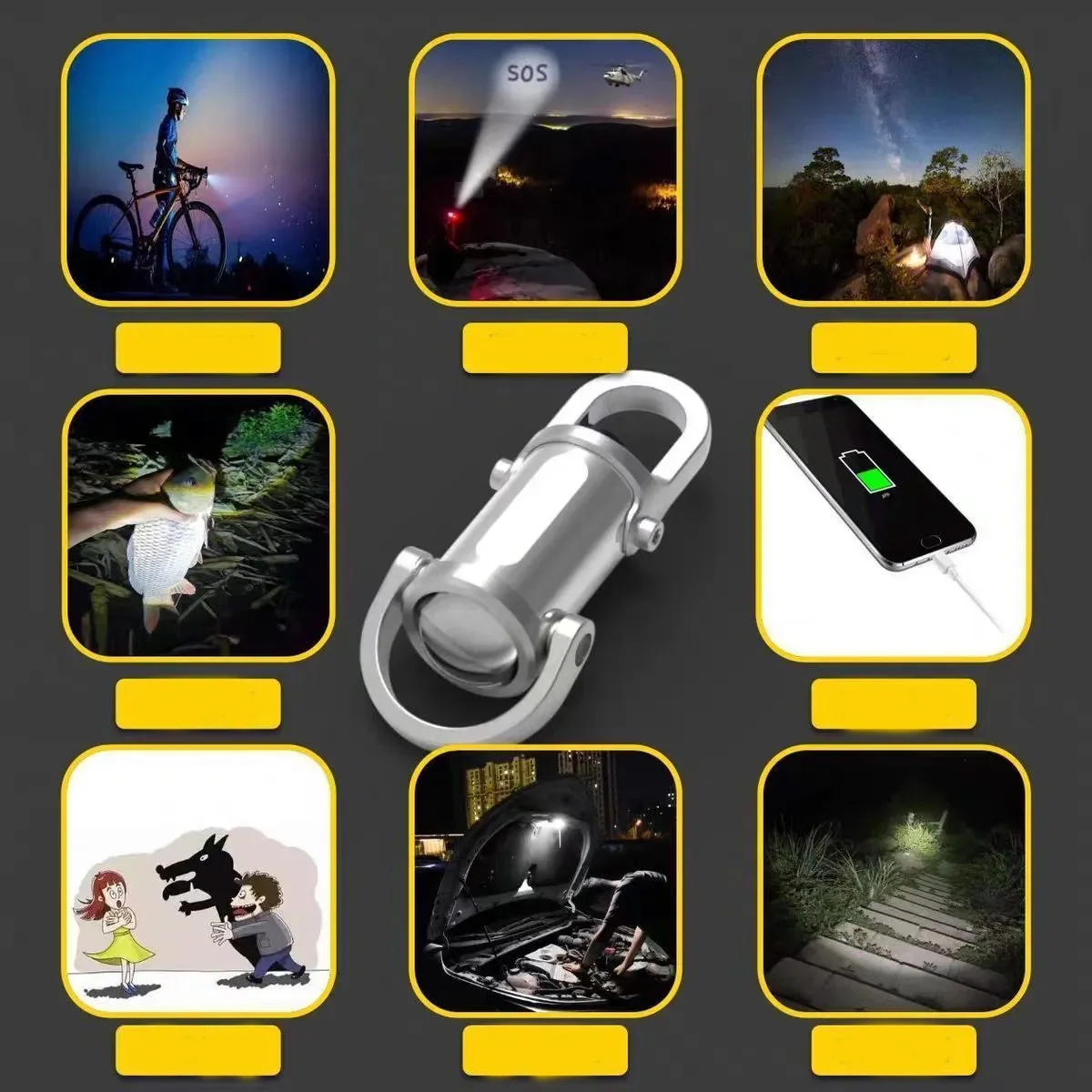 Portable keychain flashlight multifunctional emergency charging light night lamp waterproof high brightness COB emergency light