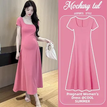 Maternity Dress Summer Short Sleeve Slimming Sexy Mom Dress Mid-Length Fashionable Women's Dress Korean Style Loose Waist