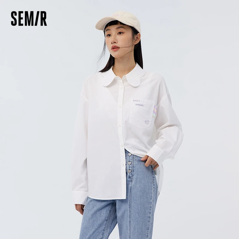 

Semir Long Sleeve Shirt Women Medium And Long Embroidery Sweet 2023 Spring New Gentle Temperament Loose Top Versatile