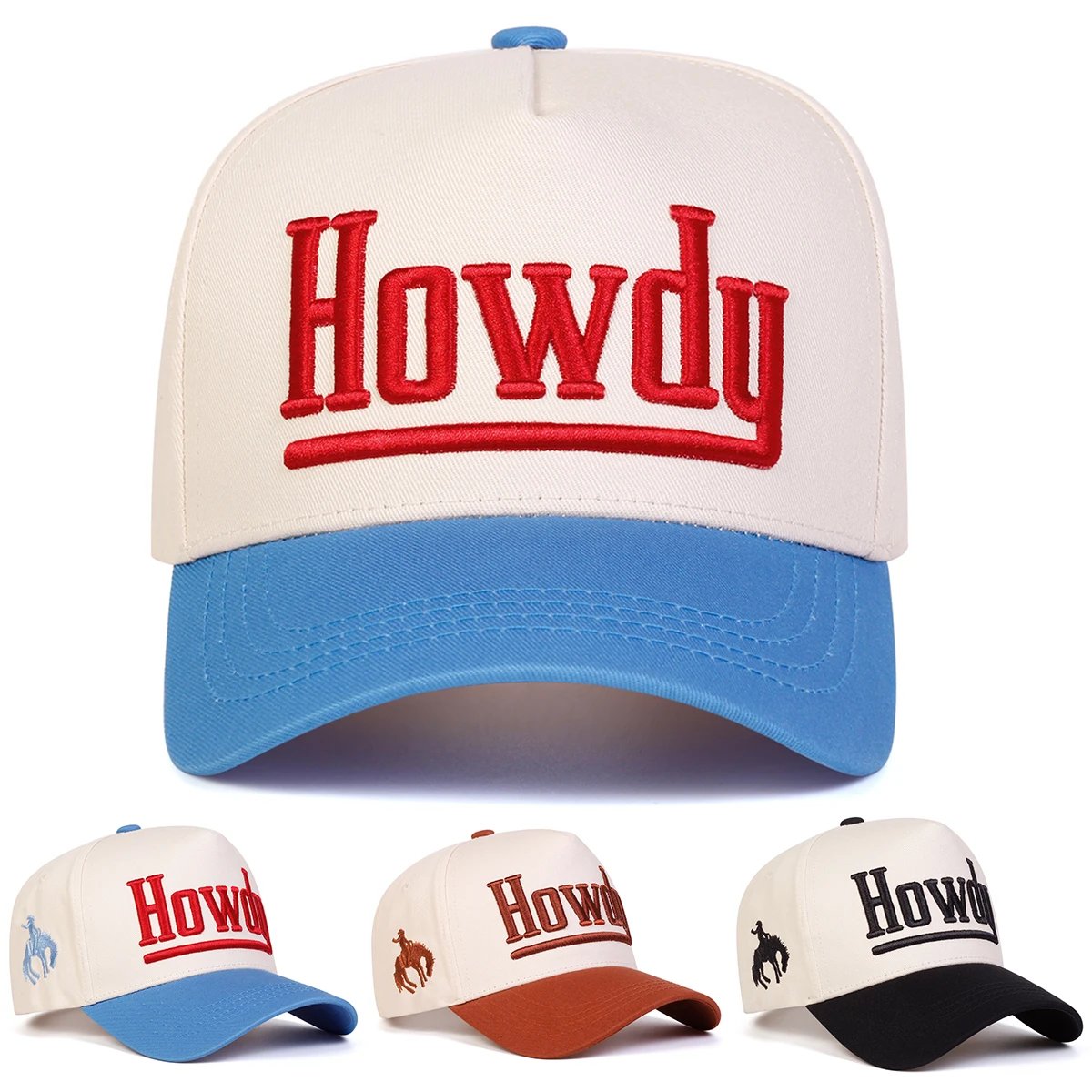 Unisex HOWDY Baseballkappen mit Buchstabenstickerei, Frühling und Herbst, für den Außenbereich, verstellbare Freizeithüte, Sonnenschutzhut, Sportkappe – Detail 1