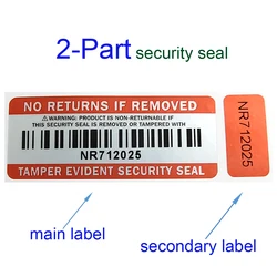 100 - Pack Tamper Evident Waterproof Security Seal Stickers with Serial Numbers (2 - part)