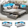 Corner Bed Frame with Storage Bookcase, Twin Daybed with Storage Drawers Underneath, Kids Bed Unit with Charging Station 1