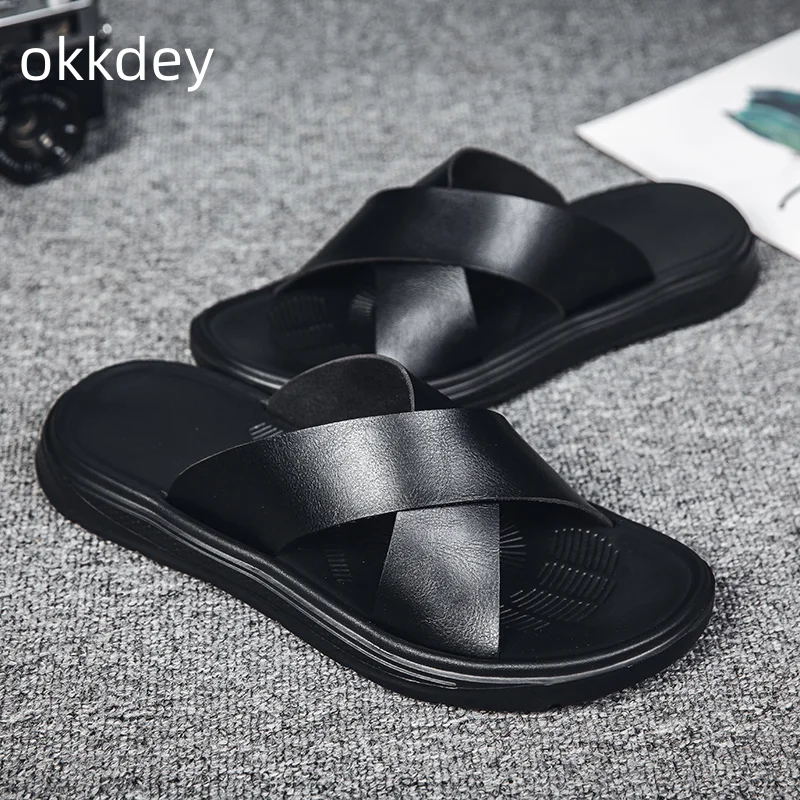 

2023 New In Summer Men's Slippers Basic Men's Flats Eva Casual Outdoor Shark Slippers Anti Slip Massage Platform Big Size