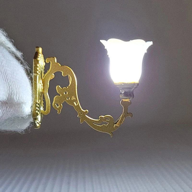2pc Antique 1:12 Dollhouse Lamp Wall Light DIY Model Decor Toy Dollhouse Accessories Garden Yard Chandelier Sand Table Led Light