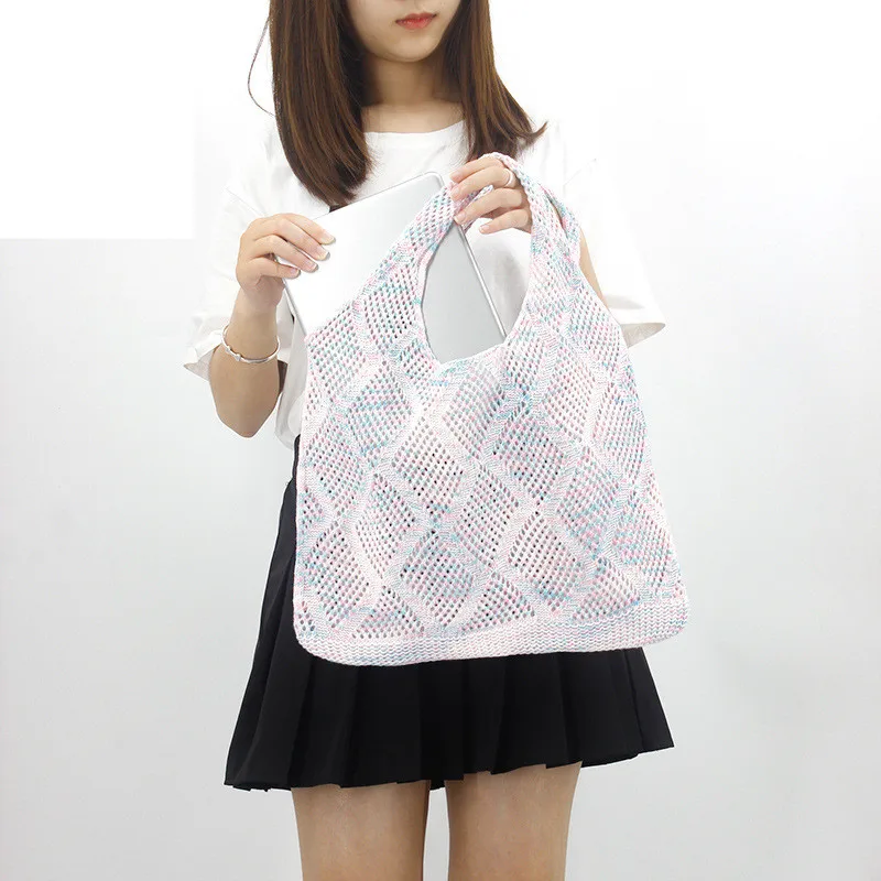 New Wool Knitted Shoulder Shopping Bag for Women Vintage Fashion Cotton Cloth Girls Tote Shopper Bag Large Female Handbag