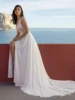 Sexy High Split Boho Chiffon Beach Wedding Dresses Summer V Neck Illusion Back Lace Bride Wedding Gowns Vestidos De Noiva 2