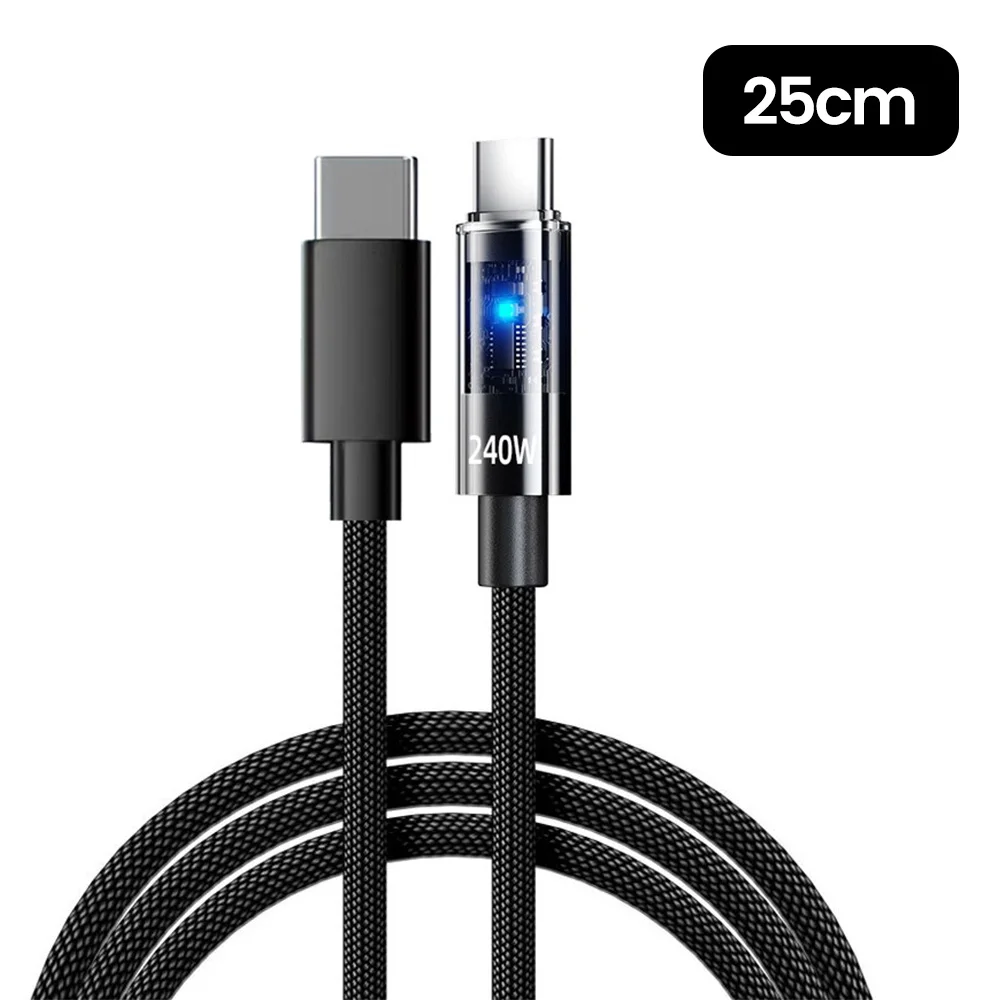 NNBILI 240W USB C - USB C Hızlı Şarj Kablosu 6A USB Type C Veri Kablosu iPhone 16 15 Huawei 25cm-2m LED Cep Telefonu Kablosu
