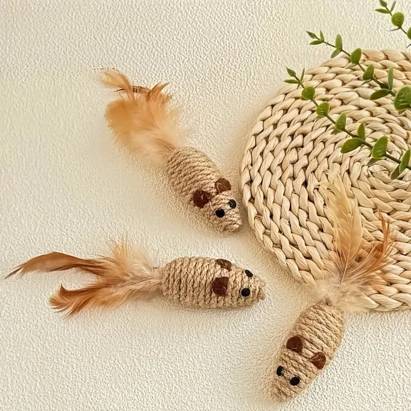 Bite-Resistant Mouse Cat Toys with Feather Tails 3