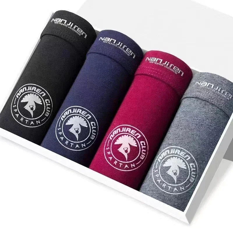 Boxer Shorts 4Pcs Men's Underwear Cotton Boxers Man Underpants Male Shorts Plus Size 8019
