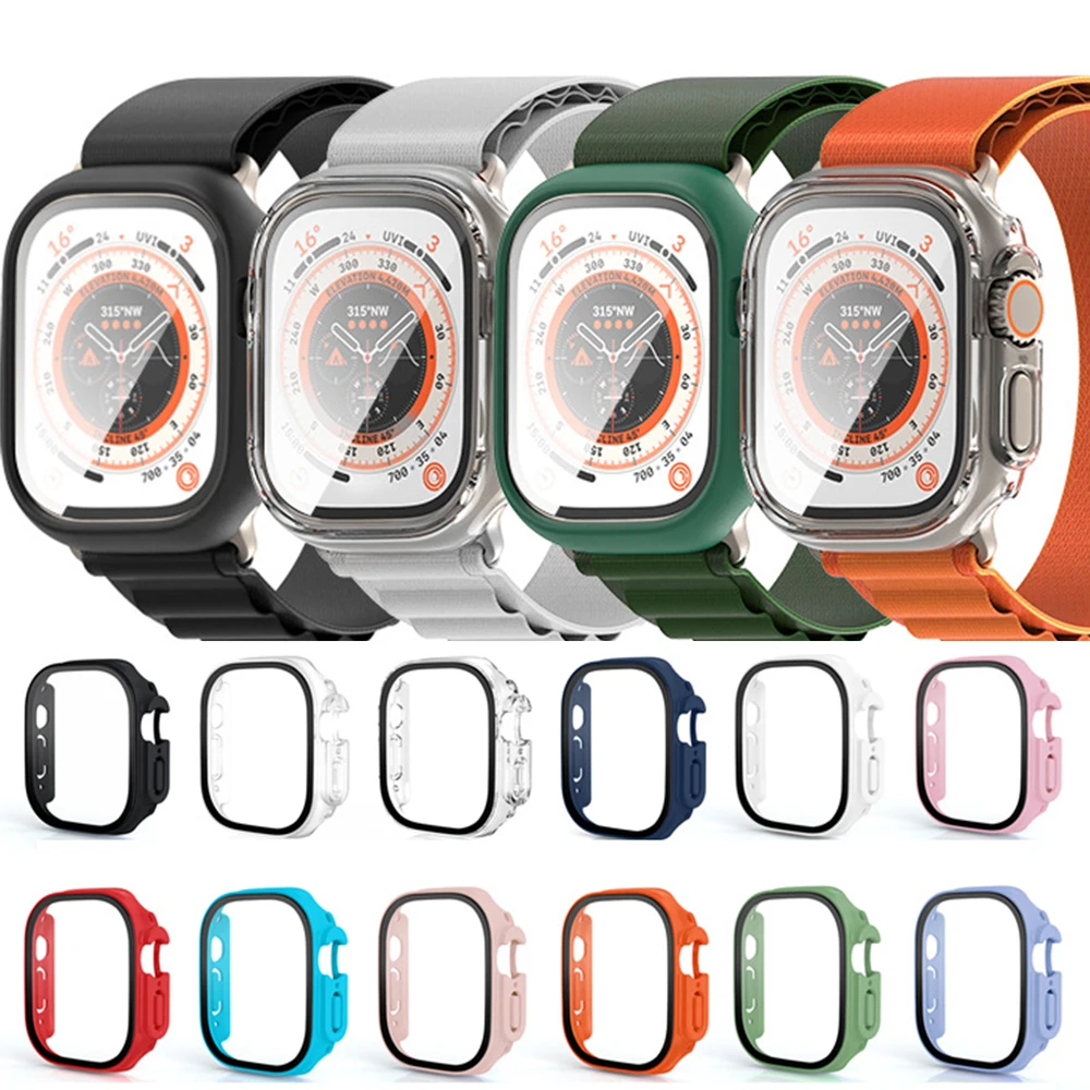 

Glass+case For Apple Watch Ultra 49mm strap smartwatch PC Bumper+Screen Protector Tempered Cover iwatch series band Accessories