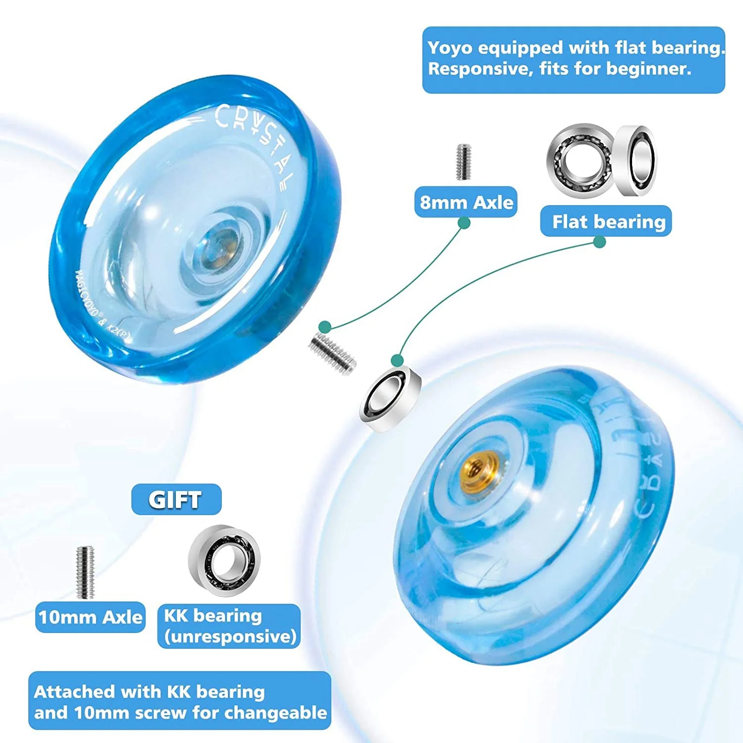 MAGICYOYO K2 Plus Crystal Responsive Yoyo Dual Purpose Yo-Yo with Replacement Unresponsive Bearing for Intermediate