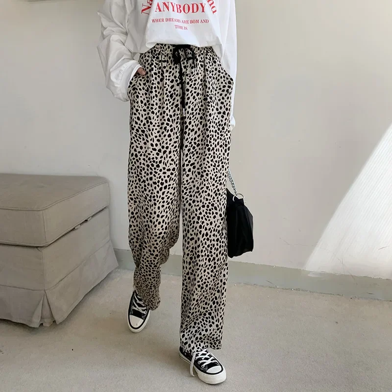  Home Tie-dye Wide-leg Pants Ladies Fashion Trousers New Style Autumn High Waist Leopard Print Casual Pants Trend