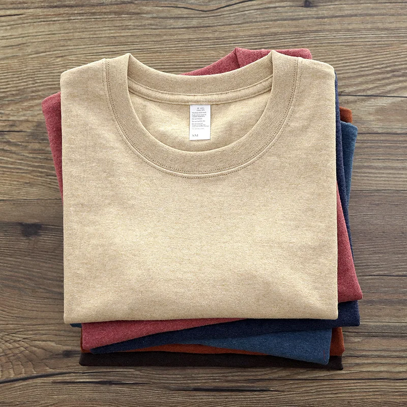 2025 Summer New American Retro 250G Short Sleeve O-neck Solid Color T ...