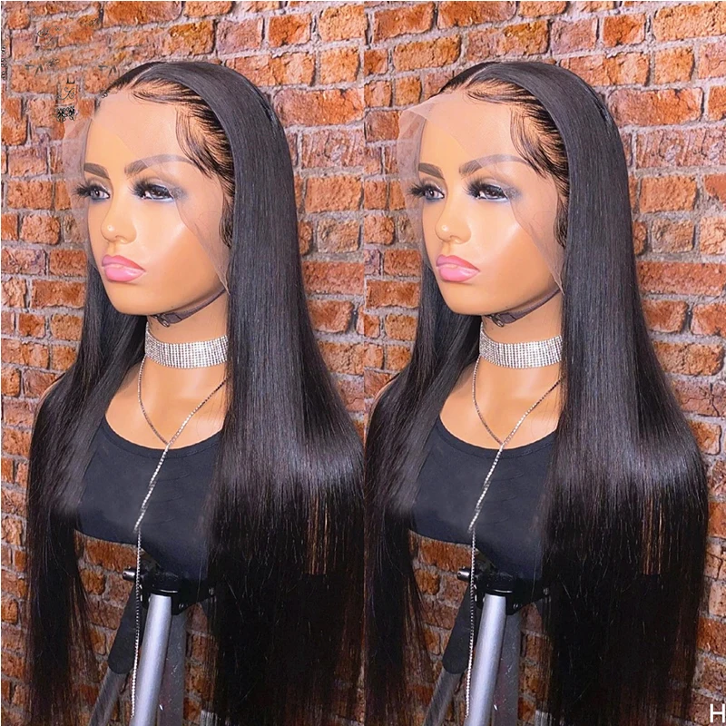 Brasileiro de Seda em Linha Dianteira do Laço para as Mulheres com Cabelo do Bebê Polegada Densidade Natural Preto Pré Arrancado Reta Macio Peruca Perucas Diárias 26 180% 60 macio peruca dianteira do laço para as