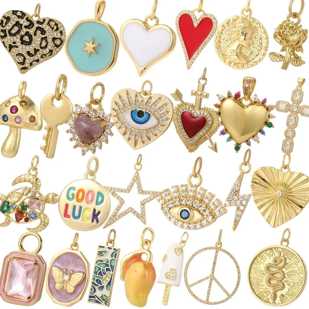 Y2K Schlüssel für Liebe Herz Halskette für Frauen Vergoldete Halsbänder Evil Blue Eye Kreuz Diy Anhänger Edelstahl Kette Hohe Qualität