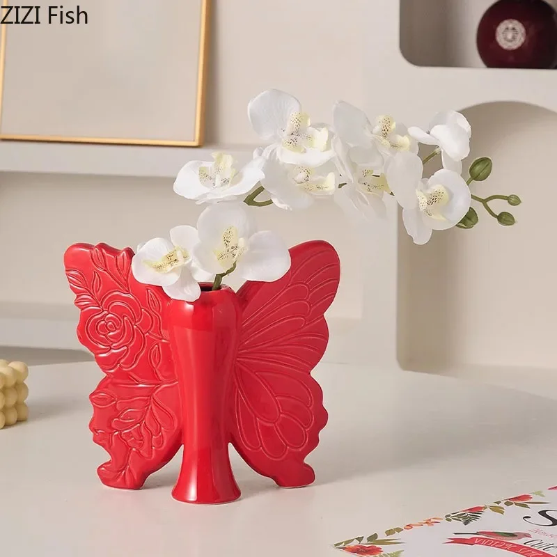 Creative Butterfly Ceramic Vase Table Decoration Flower Arrangement Butterfly Shape Plant Pot Flowers Vases Room Aesthetic Decor 5