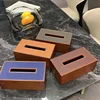 European Style Aristocratic Tissue Box,Solid Wood and Leather Tissue Case, Pull-out Canister for Home Decoration 2