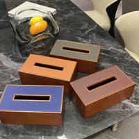 European Style Aristocratic Tissue Box,Solid Wood and Leather Tissue Case, Pull-out Canister for Home Decoration 2