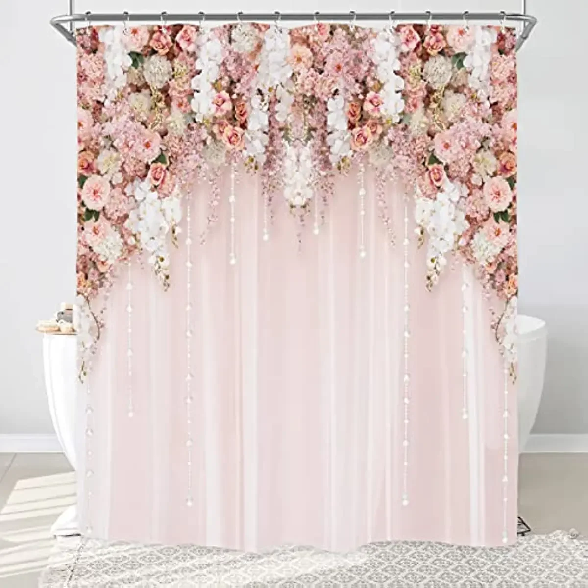

Цветочная занавеска для душа для невесты, декор для ванной комнаты, свадебный цветок, розовые розы, для женщин и девушек, весенний декор для ванной комнаты с натуральными цветами