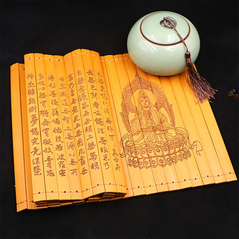 Classical Chinese Style Home Decor Book, Classical Scroll Slip, Bamboo Wooden Slips, Heart Sutra Buddhist Ornaments, Decor