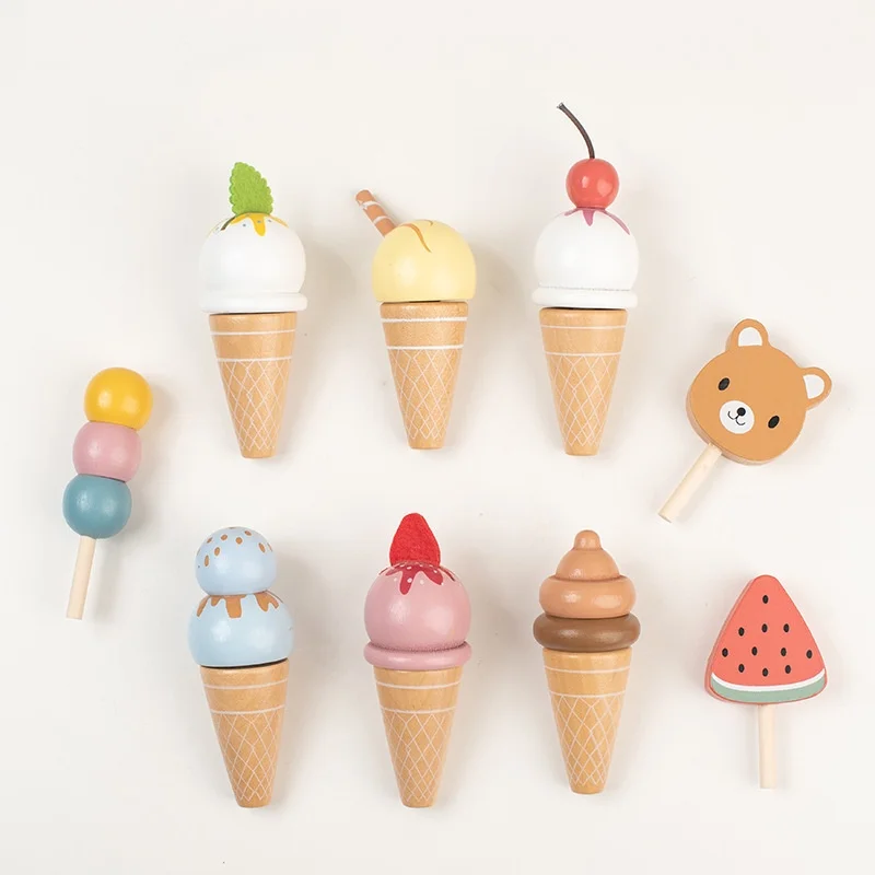 Wooden children's artificial ice cream cone ice cream model accessories mini sale table Home ice cream shop toys 3
