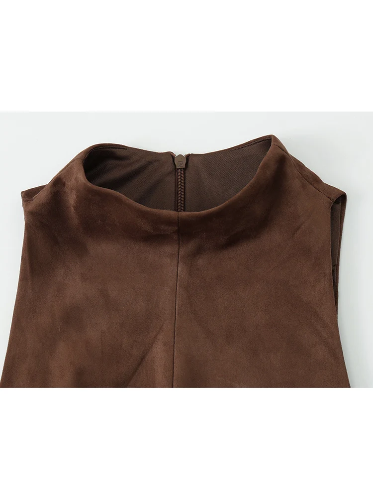 Spring Autumn Women Temperament Vest Solid Colotr Turtleneck Sleeveless Slim Fit Top Fashion Female Suede Tank Top 2026 New