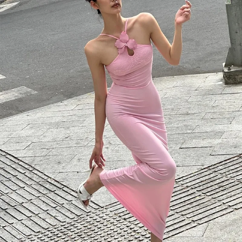 

2024 new summer style French style pure lust lace slim fit halter neck hip dress elegant sexy party dress club clothing