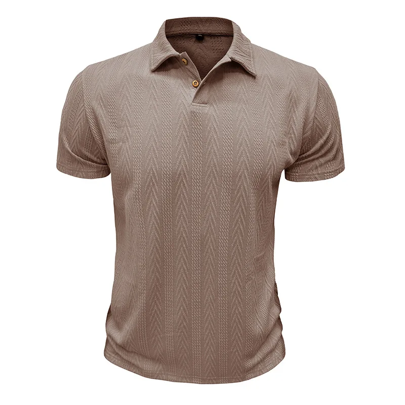 Stilvolle Kurzarm-Poloshirts für Herren in Hellgrau mit Zickzack-Textur, ideal für Freizeit- und Business-Freizeitkleidung für den Sommer – Detail 3