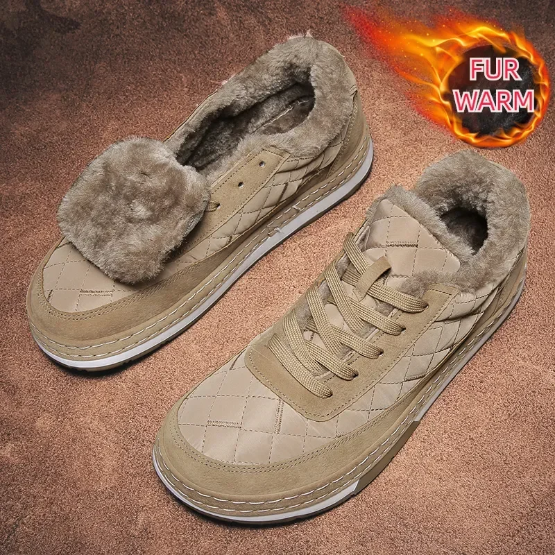 

Fujeak Winter Men's Boots 2022 Warm Plush Snow Boots Lace-Up Outdoor Casual Shoes Slip Resistant Flat Rubber Winter Ankle Boots
