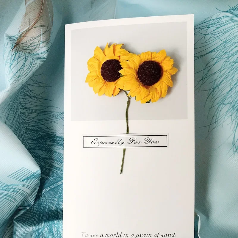 

10pcs Creative Silk Flowers Greeting Card Artificial Flower Invitations Decoration Memo Cards Flowers
