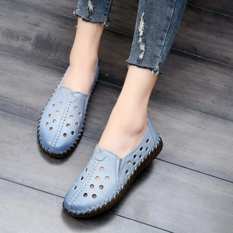 Mocasines de piel auténtica mujer, zapatos transpirables, color rojo, blanco, para Ballet|Zapatos planos de mujer| - AliExpress