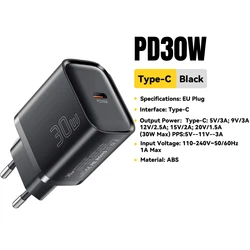 Essager Mini 30W Type C Fast Charger and Travel Adapter - 30W Black EU Plug