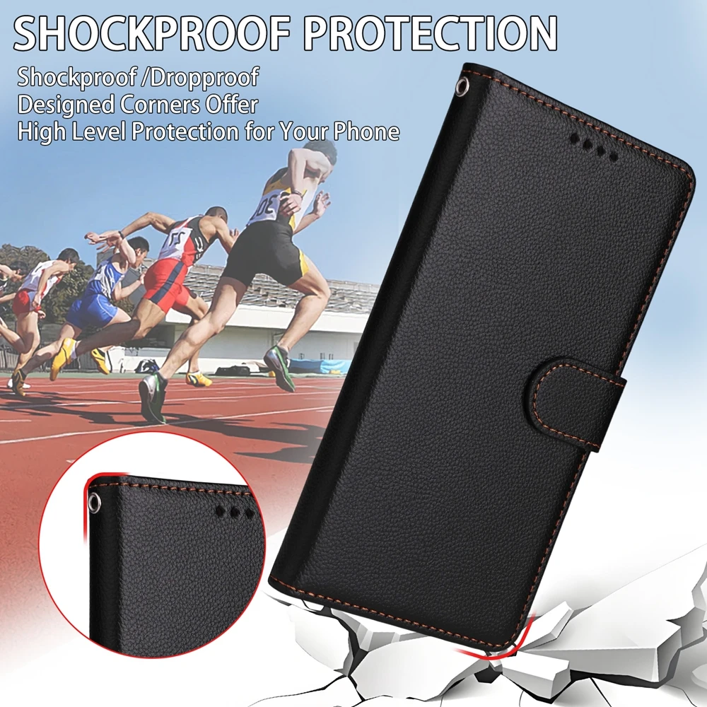 RFID Blocking Leather Wallet Phone Case with Magnetic Flip and Credit Card Slots