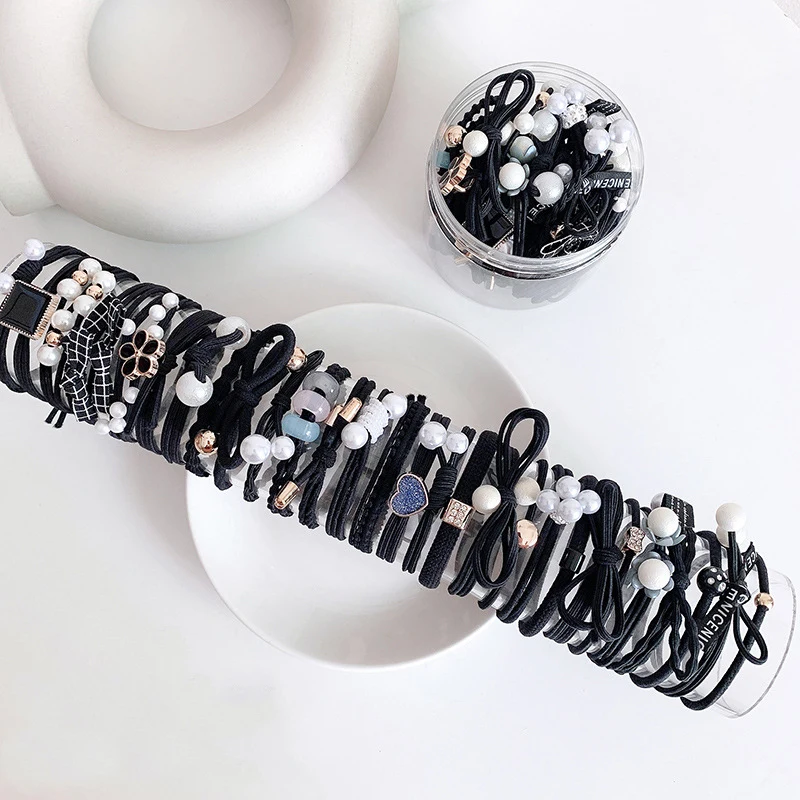 50/12PCS  Women Elastic Hair Ties Pearls Fashion Girls Scrunchies Ponytail Holder Rubber band Hair Rope Hair Accessories 6