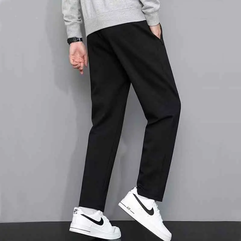 Spring Autumn Men Big Size Straight Sweatpants Fashion New Male Versatile Casual Elastic Waist Zipper Pocket Loose Trousers