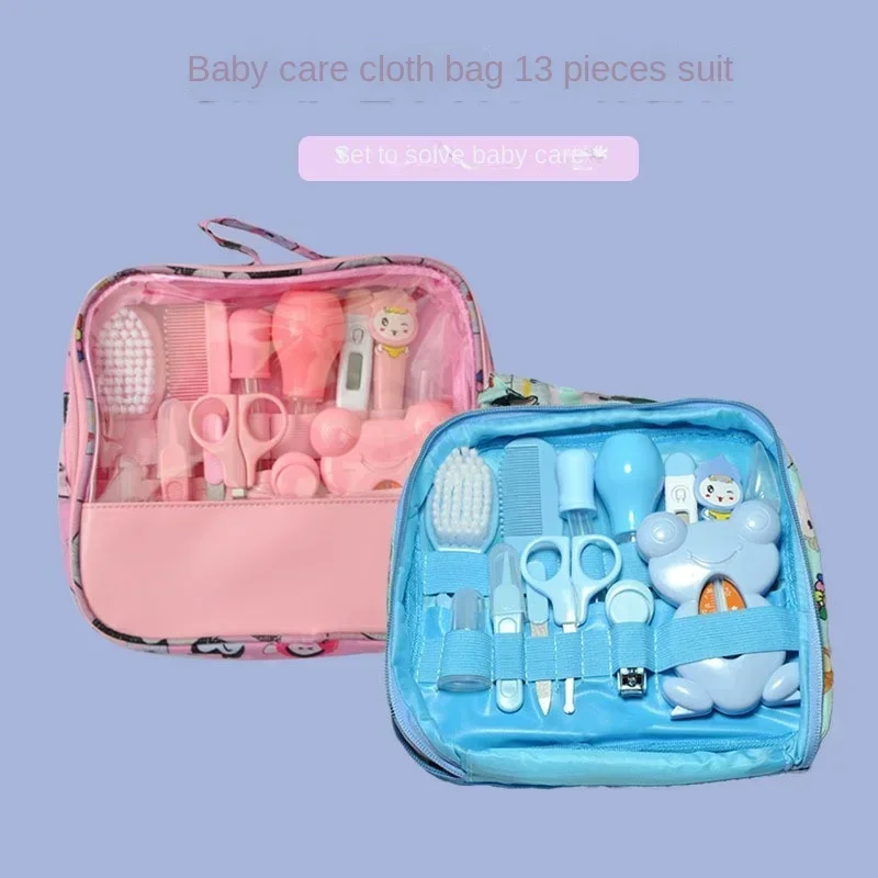 Baby Care Bag Set Nasal Aspirator Nail Scissors 13-piece Cartoon Daily Cleaning Supplies