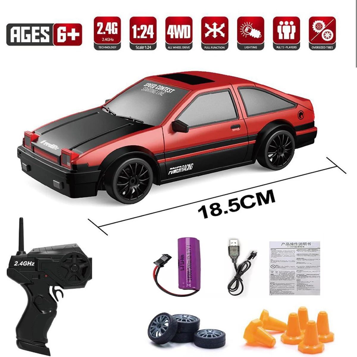 Carro RC Drift, carro de controle remoto de acrobacias 1:16 2,4 GHz veículo  de brinquedo com luz de LED simulada tração nas 4 rodas, alta velocidade na  estrada Drift carro de corrida