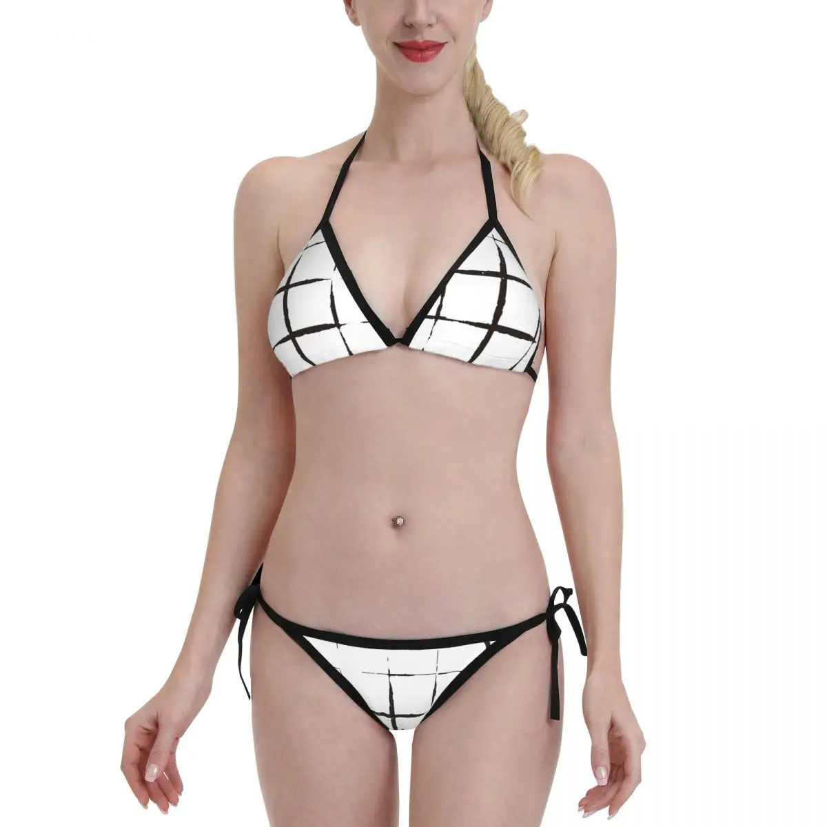 

Женский купальник в полоску, пикантный комплект бикини с чашками пуш-ап, черно-белая пляжная одежда, купальный костюм с открытой спиной