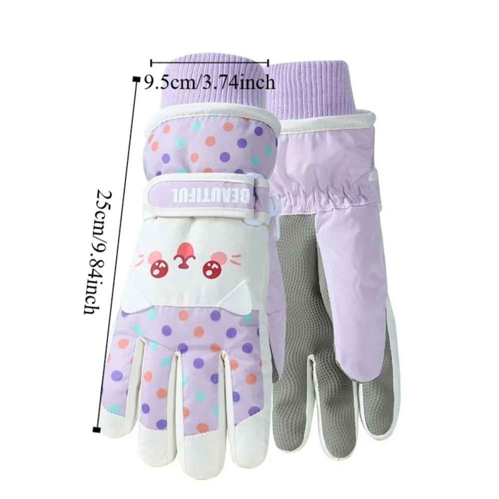 Kawaii Cartoon Children Ski Gloves Thicken Riding Snowboard Gloves Full Finger Keep Warm Girls Skiing Gloves Outdoor Sports