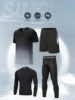 Men's Sports 4pcs Set, High Stretch Gradient Color T-shirt + Active Shorts + Leggings + Long Sleeve Compression Shirt Matching S 4