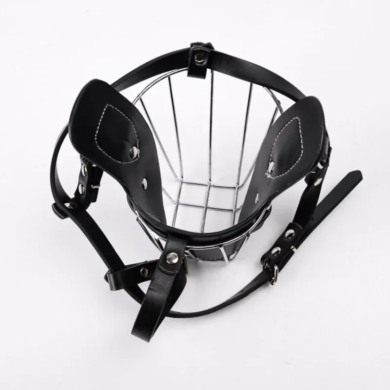 Pet Dog Adjustable Anti-Bite Metal Muzzle Breathable Leather Metal Basket Large Dog Mask Mouth Cover German Shepherd Pet Muzzle