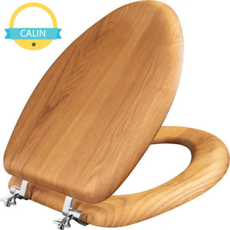 

Mayfair Elongated Natural Reflections Wood Veneer Toilet Seat in Natural Oak with Chrome Hinge