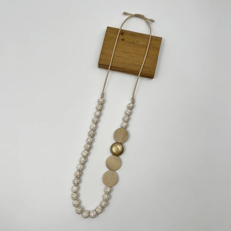 

Suekees Goth Fashion Jewelry Sweater Chain Long Necklace Vintage Charms Wood&Natural Stone Beads Necklace for Women Accessories