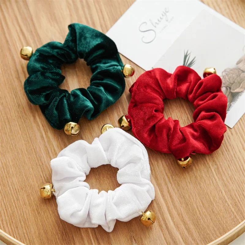 1pcs Christmas style flannelette bell large scrunchie hair accessory Simple cloth art fall and winter headdress
