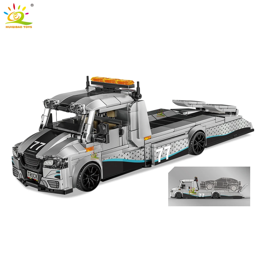 HUIQIBAO MOC Tow truck Model Building Blocks City trailer Bricks Toy for Kids Boy Gift Children Adult Car Set home Decoration - 5