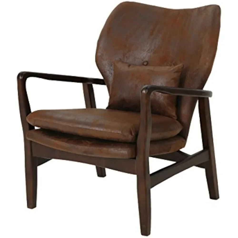 

Mid Century Modern Fabric Club Chair for Living Room, Brown and Dark Espresso, 31.25D x 26.25W x 32.75H Inch